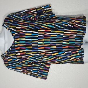 West Bound Multicolor Geometric Women's v-neck Top with cuffed sleeves XL